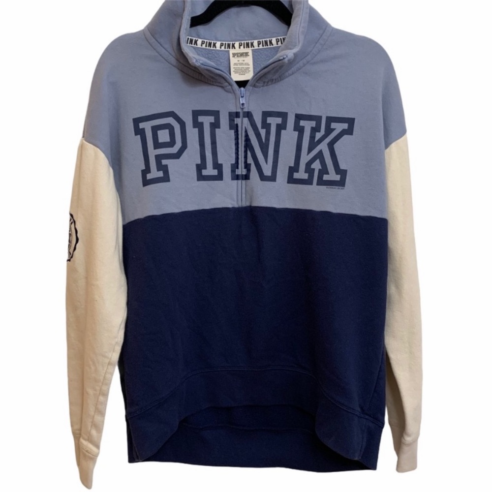 Sale! PINK Victoria’s Secret Blue Varsity 1/4 Zip Pullover Sweatshirt Size M